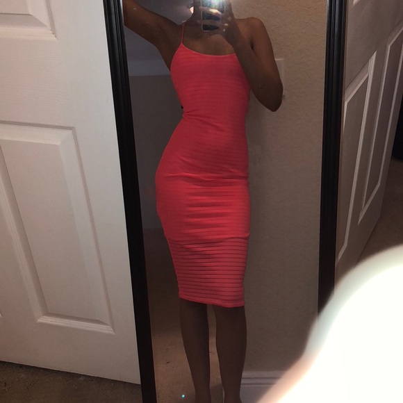 Neon Coral Midi Dress